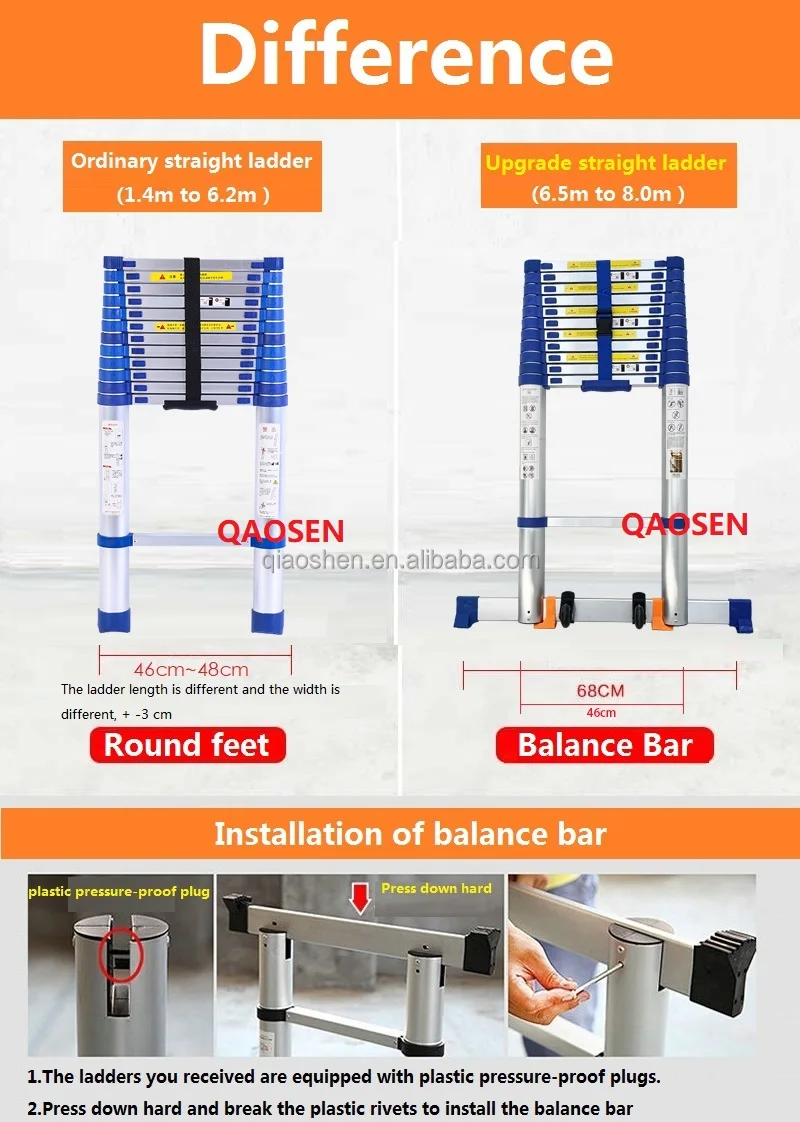 Anti-slip Cushion Telescopic Ladder with Hook and Balance Bar Easy to Use Home Outdoor
