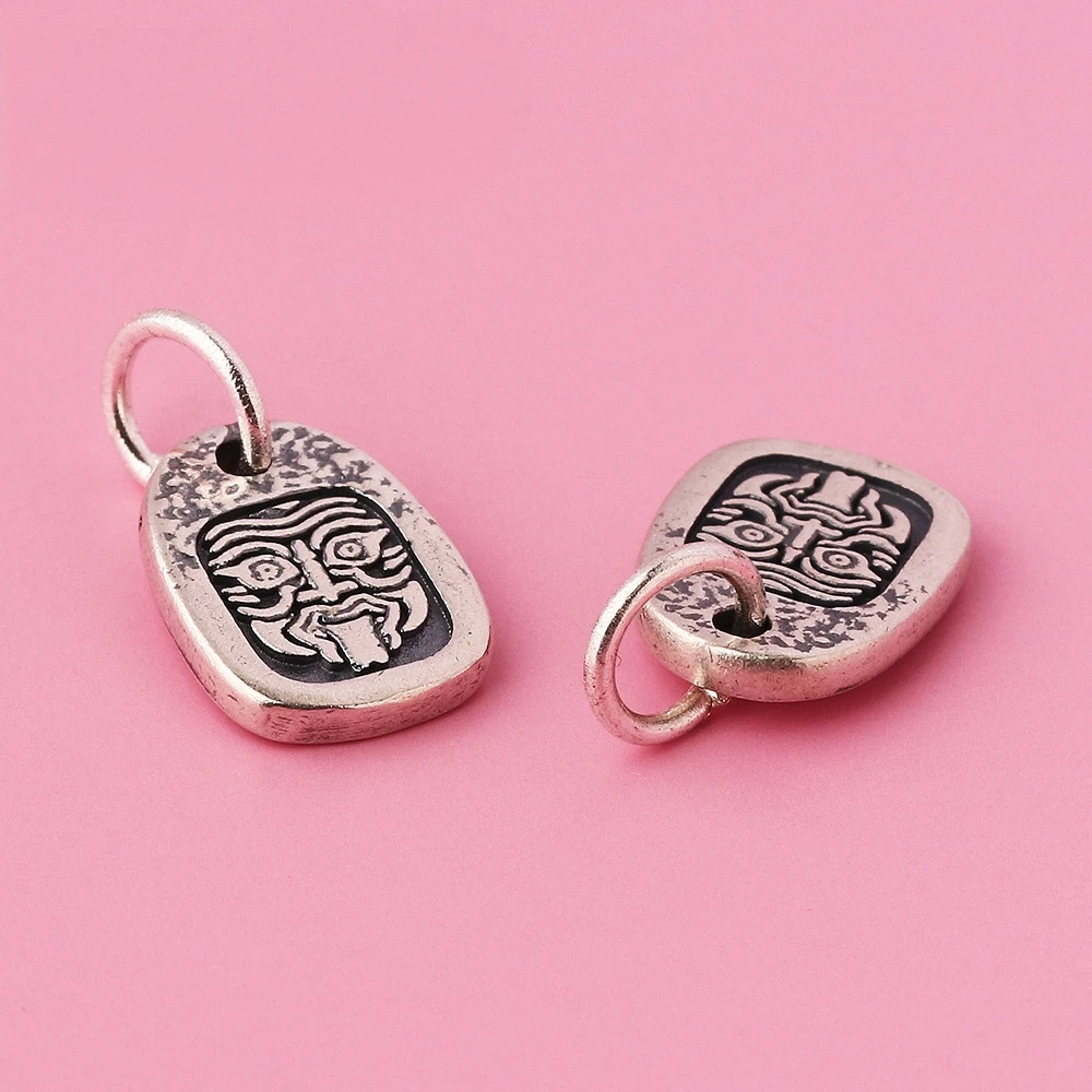 925 Tibetan Silver Zaki Temple God of Wealth Pendant with Wen Play Side Clip Accessories for Jewelry Components