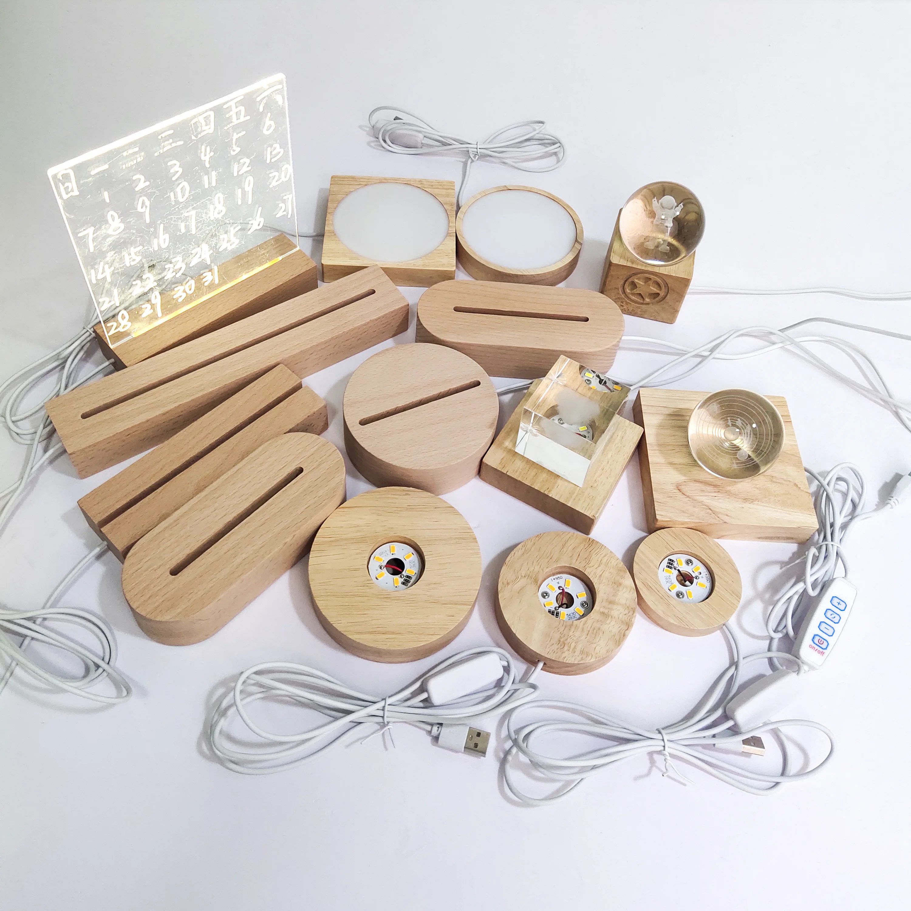 Hot Selling Wooden Base Diy Rectangle Wooden Base Lamp Led 3d Night Light Base For Acrylic Sheet