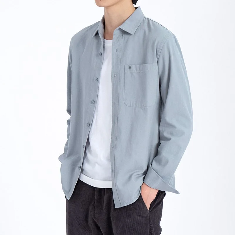 New Product Embroidered Logo Autumn Cargo Work Shirt Long Sleeve Casual Button Up Shirt For Men