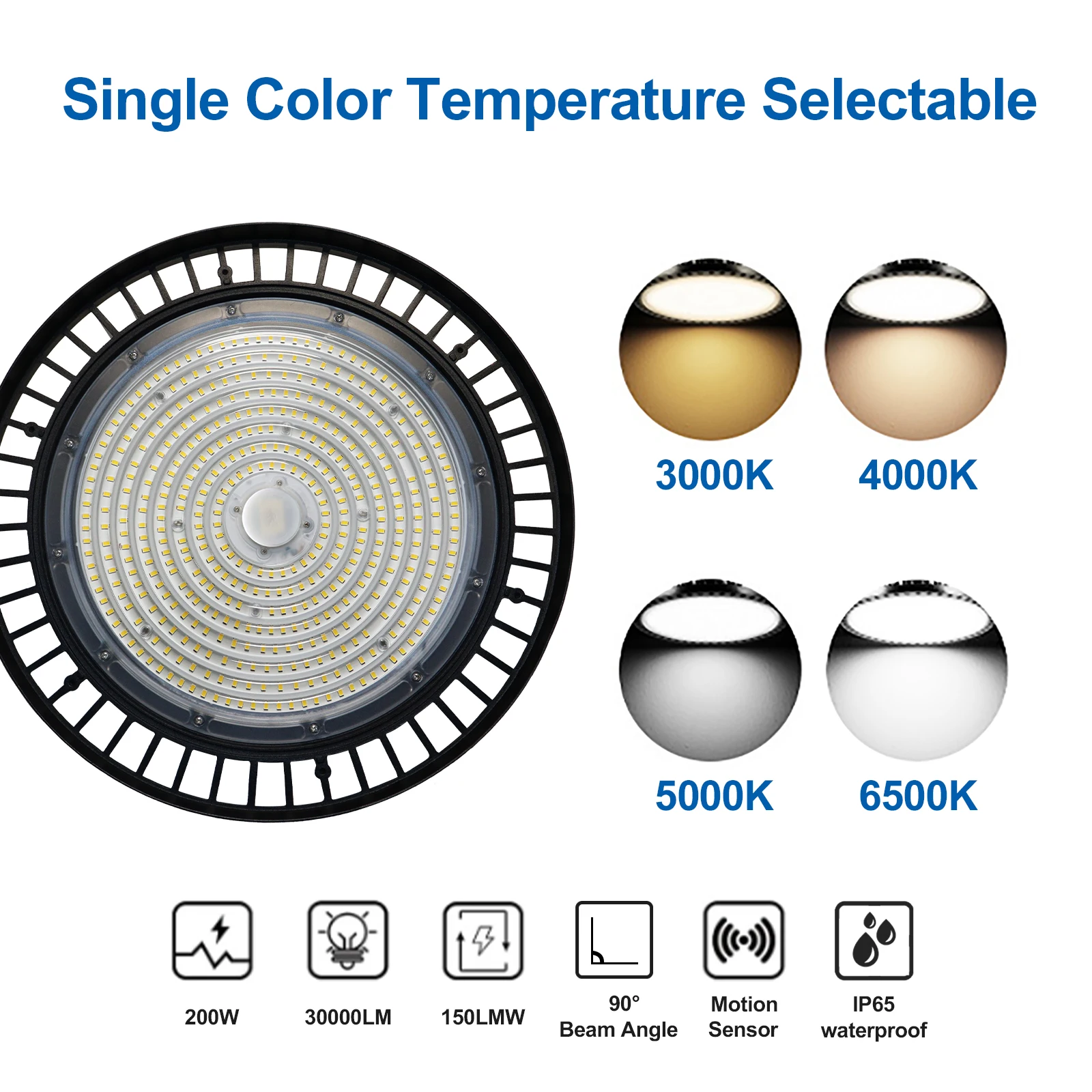 AC100-277V  200W UFO LED High Bay Lights with Motion Sensor 60Degree 90Degree 120Degree Beam Angle Available