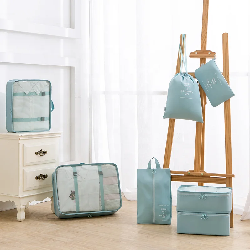 6 pcs lightweight luggage organizer compression packing cubes set waterproof travel clothing storage bag