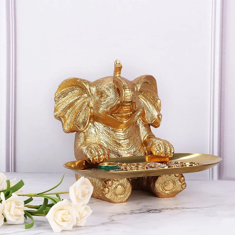 Handmade and High Quality Resin Animal Statue for Home Decor Gold Elephant Statue