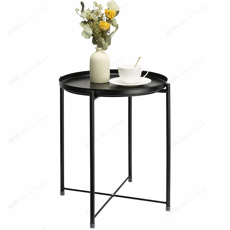 iron Living Room Furniture removeable tray able Europe stylish nordicable Folding Round Coffee Table Side Table