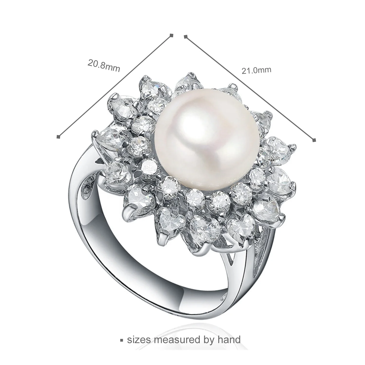 Jewelry wholesale women rhodium plated sterling silver flower shape pearl cubic zirconia luxury pearl rings