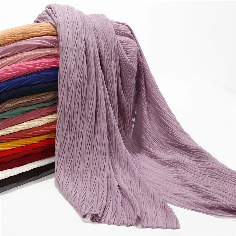 Women Malaysia Scarf Solid Plain Pleated Abaya Dubai Shawls Soft Long Muslim Crinkle Chiffon Hijab Scarf  Crinkle Chiffon Shawl