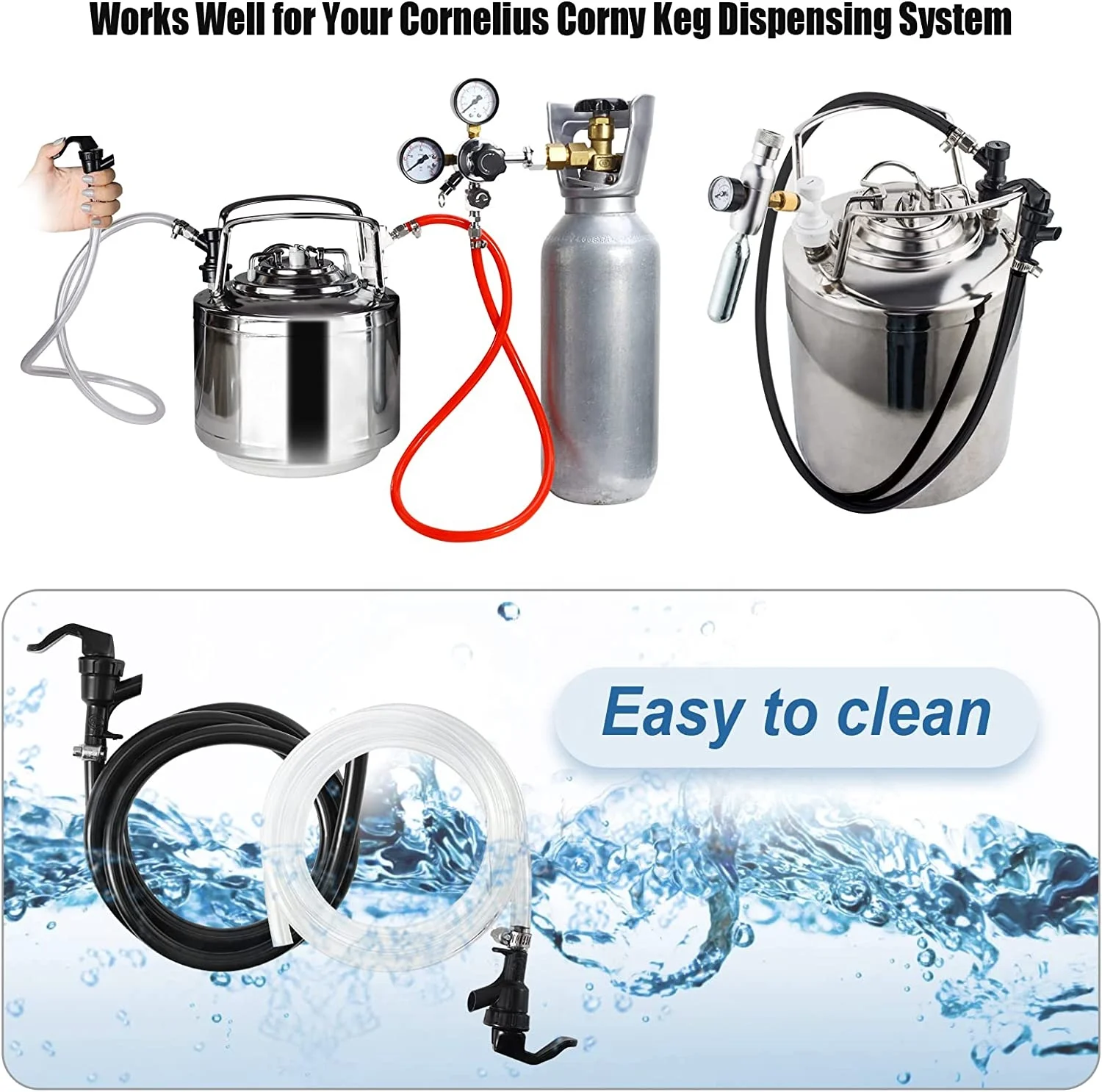 Ball Lock Beer Line Kit, Homebrew  Draft Kegerator Sankey Growler PVC CO2 Brewing Tubing Cornelius Corny Quick Disconnect Barb