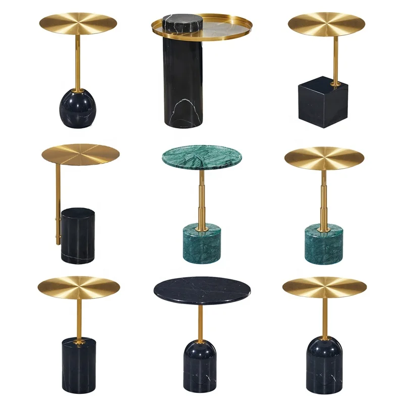 luxury high end Restaurant Bistro Tables gold stainless steel marble stone top Round Dining meeting coffee Table