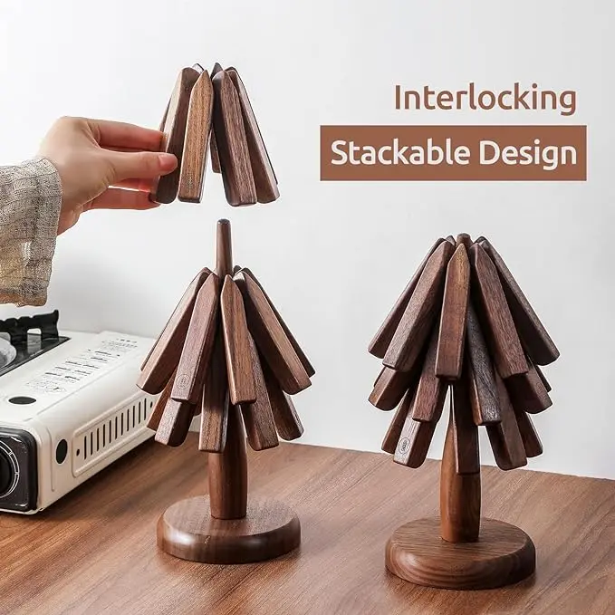 Wholesale High Quality Wooden Trivets Hot Dishes Teapot Hot Pots Tree Shape Trivet Set Coaster
