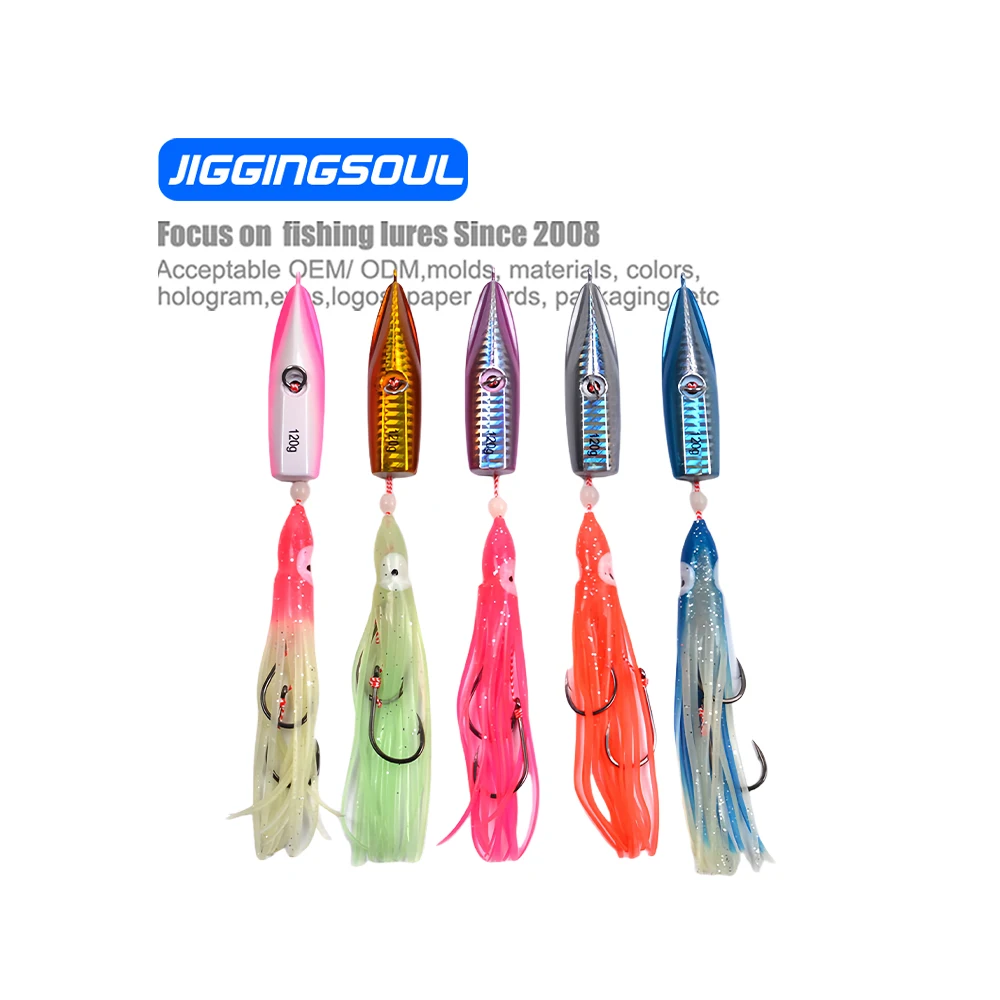 JIGGINGSOUL-JL010-80g To 200g OEM Luminous Soft Silicone Octopus Tuna Lure Squid Fishing Lure Hooks Squid Jigs Squid Skirt Lure