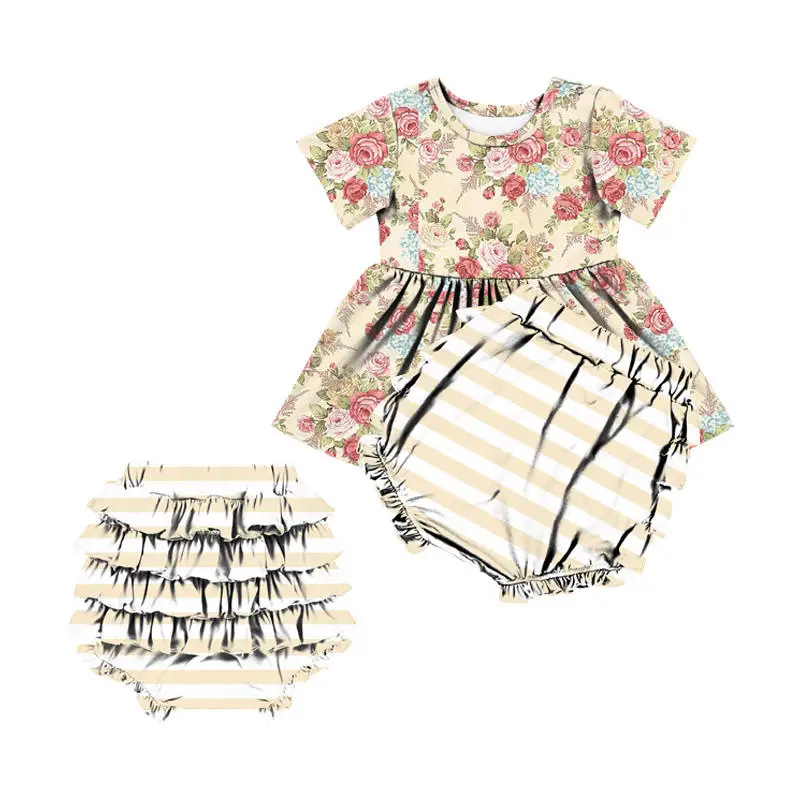 wholesale baby clothes New Design 2pcs Baby Clothing Sets Printed Fabric ruffle girl outfits baby romper