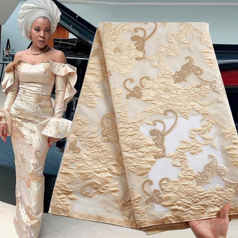 2021 High Quality African Lace Brocade Jacquard Fabric Lace 5 Yard French Brocade Bridal Fabric For Dress Nigerian Party 2394