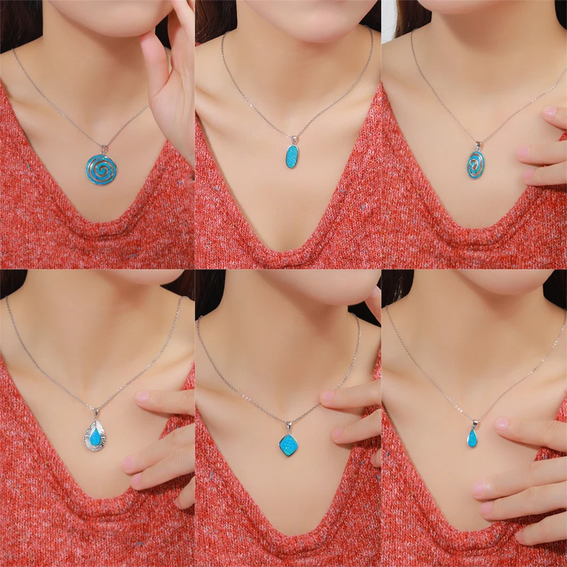 XYOP оптовая продажа, индивидуальные геометрические ювелирные изделия из стерлингового серебра 925 пробы, кулон с синтетическим опалом, ожерелье, драгоценные женские ювелирные изделия