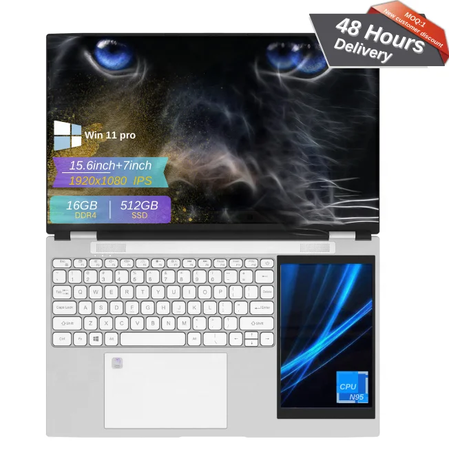 Ultra slim Laptop Win11 N95 15.6inch dual screen laptop touch screen 7 inch RAM 16GB 256GB SSD cheap laptop computer