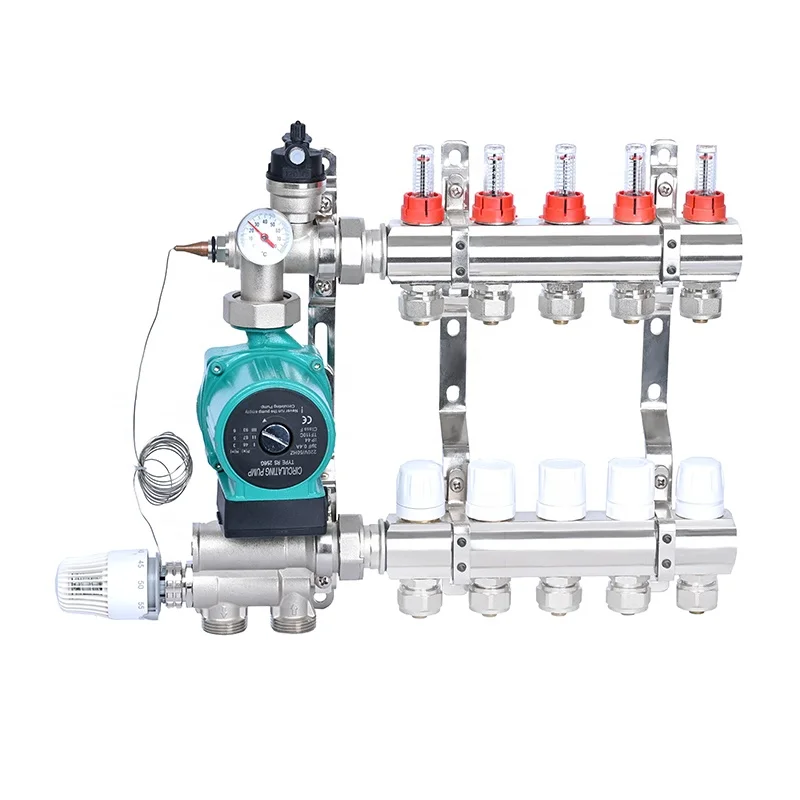 water valve underfloor heating system brass plumbing radiant distribution manifolds with flow meter