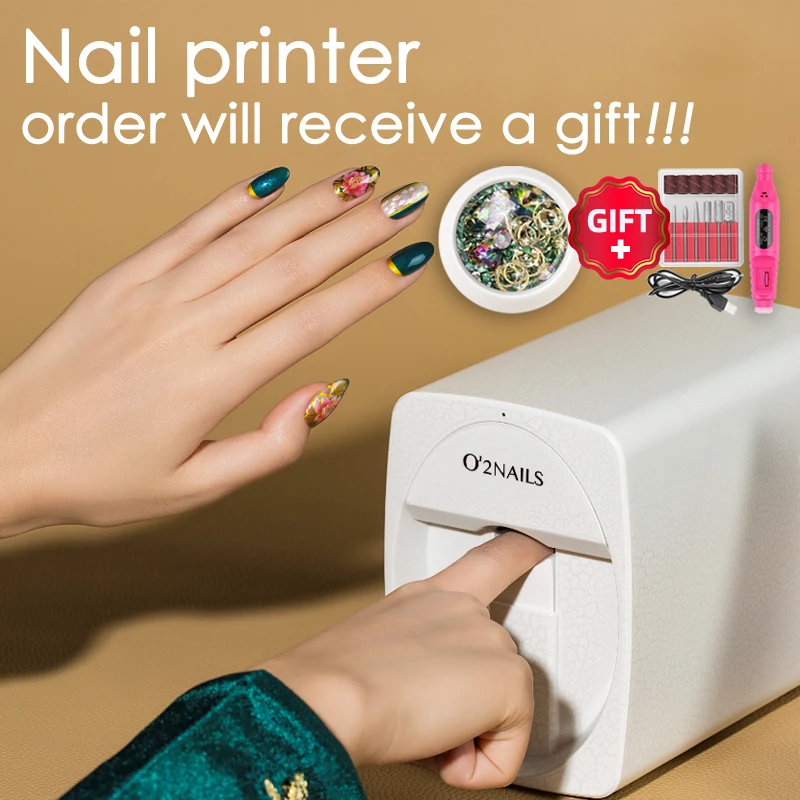 FREE SHIPPING O2 mobile nail printer images Color Printing advance nails printer 3d nail art printer for salons