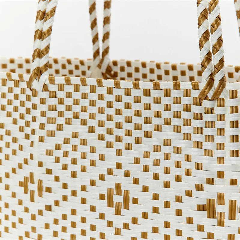 2022 custom Women waterproof Large knitted customized PP weaving plastic recycled tote