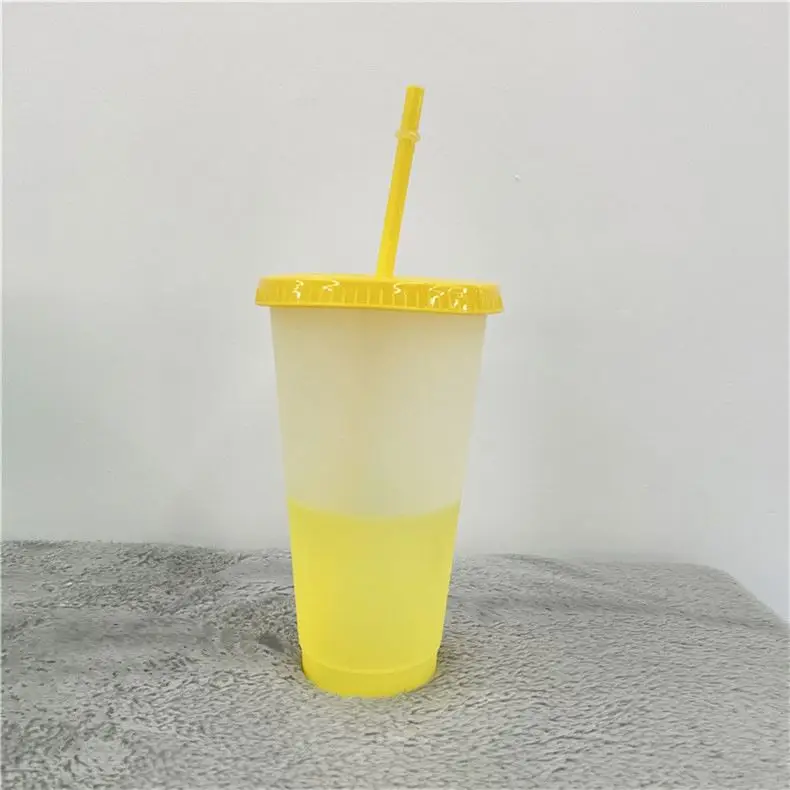 500Ml/710Ml BPA Free Colorful Reusable Plastic Straw Cups Hard Venti Cold Cup for Summer Drinking