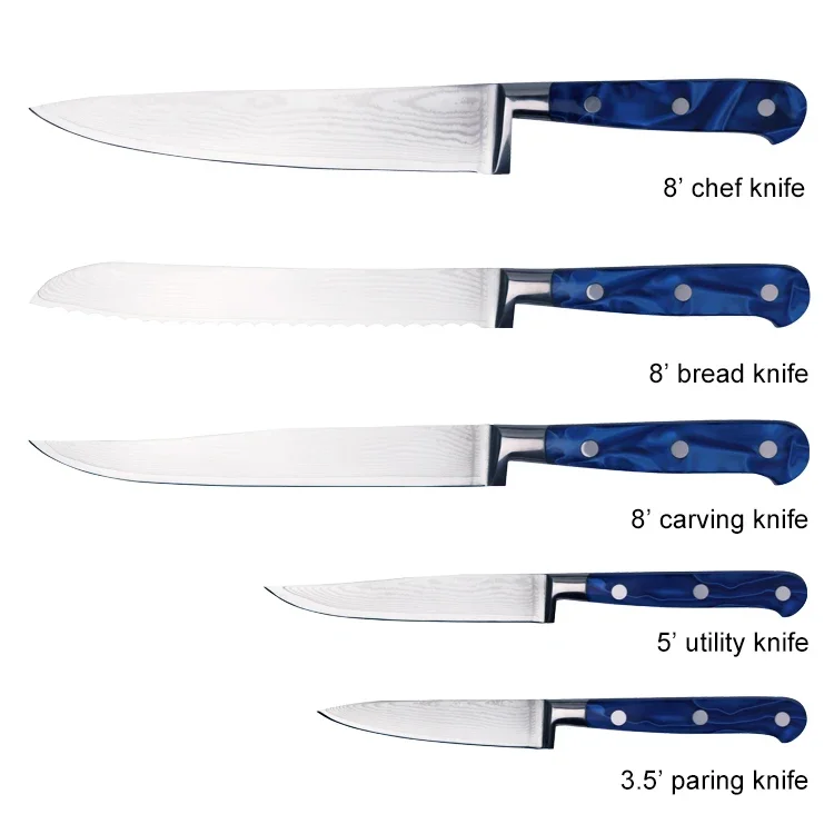 Classic Kitchen Knife 8 inch Bread Knife Navy Blue Forged Handle Stainless Steel Professional Chef Knife Set