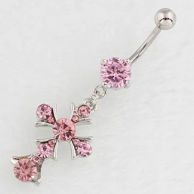 Allergy prevention piercing jewelry cross diamond insert navel nail metal medical stainless steel bend rod navel nail