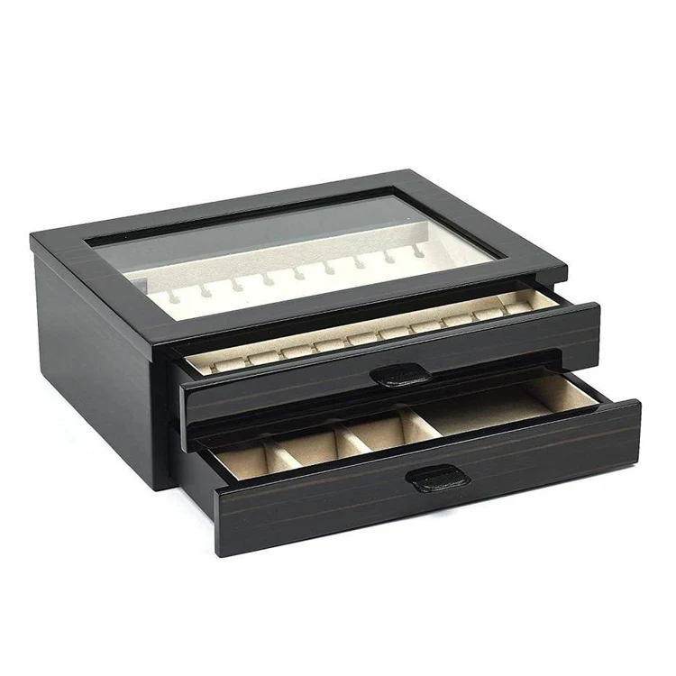 Custom Logo Cufflink Belt Storage Box Luxury Polished Ebony Jewelry Box Cufflinks Jewelry Trinket Box