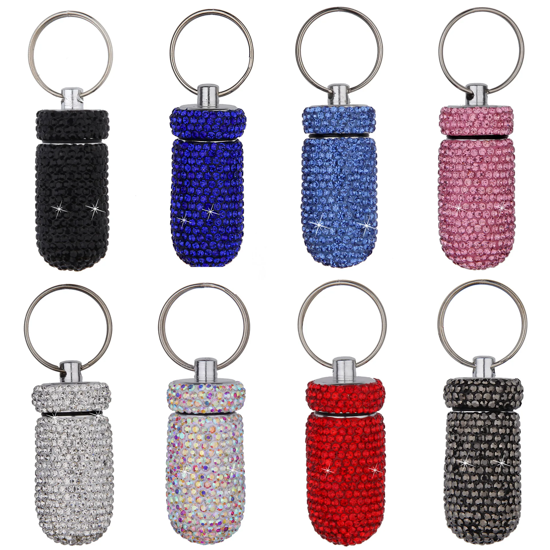 Compact Aluminum Alloy Bling Pill Organizer Keychain Travel-Friendly Medicine Container with Customizable Logo