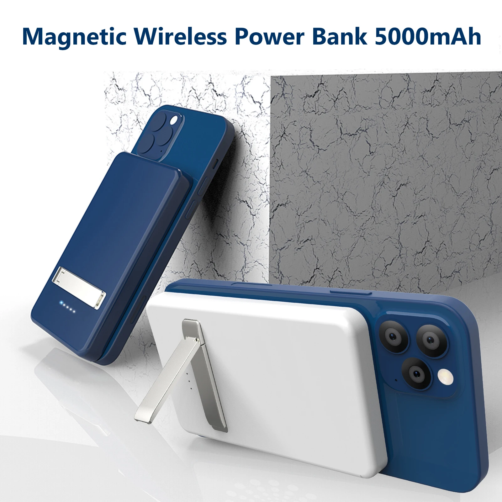 15W For iPhone 12 Mini Max Magnet Qi Wireless Charger 5000mAh Power Bank For iPhone 11 Xr XS Backup Bracket Portable Power Bank