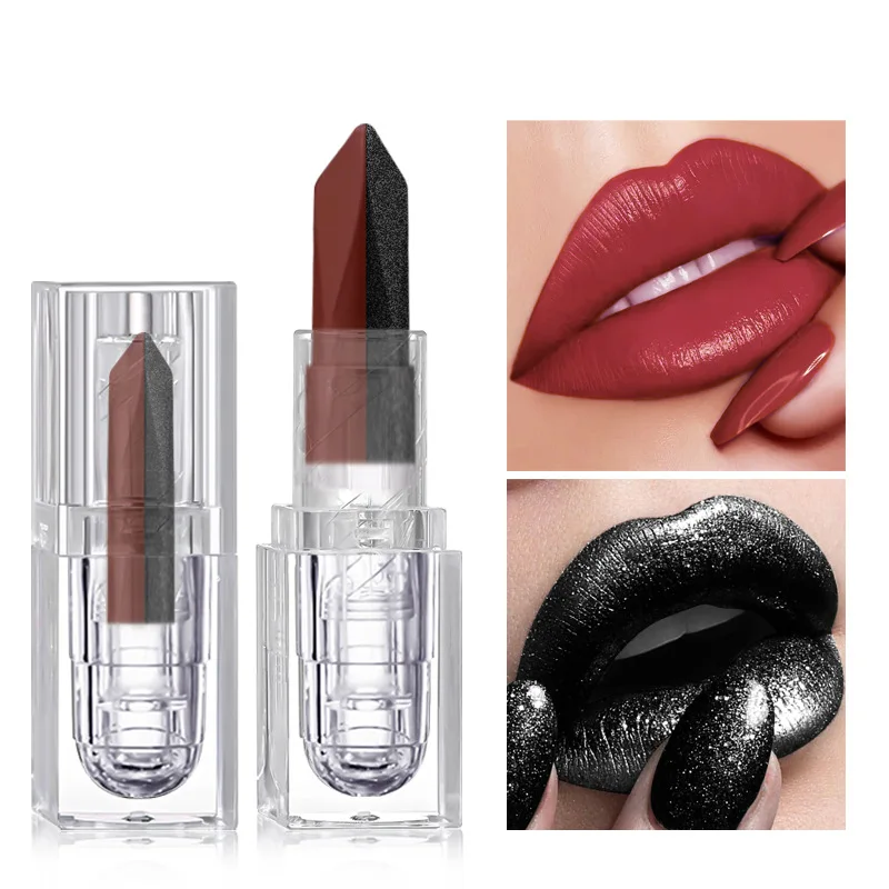 2 color in one lip liner lipstick shimmering and matte nude black mermaid shimmering metallic beauty cosmetics Private label