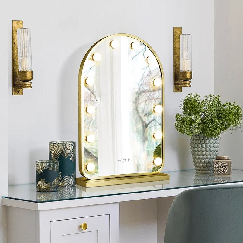Освещенное косметическое зеркало для туалетного столика с вращением на 360 градусов, 12 шт. лампочек, голливудское зеркало