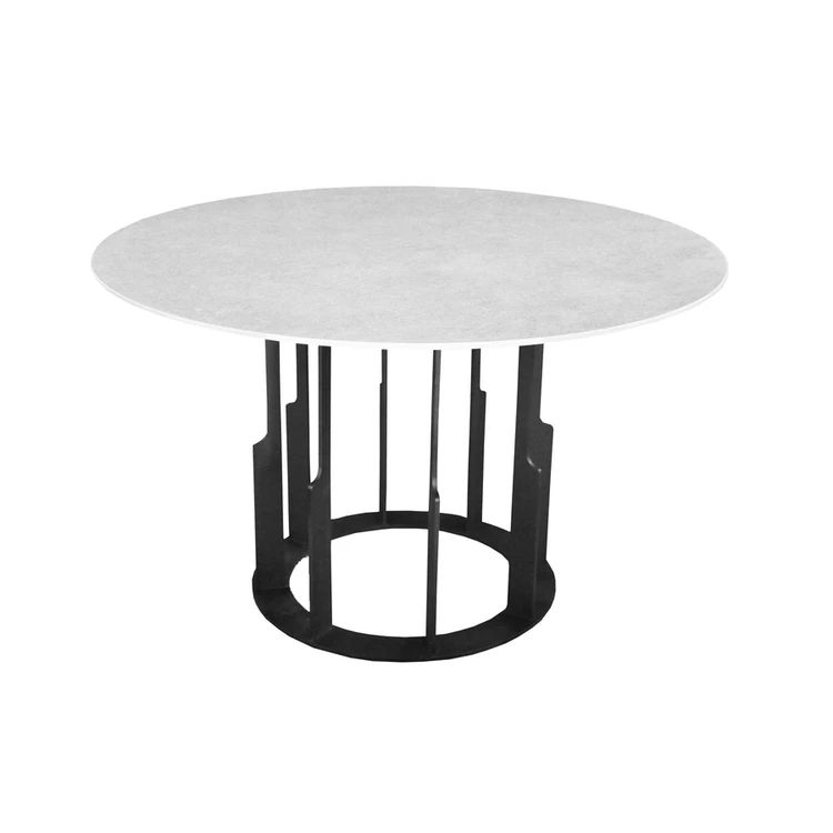 Chinese Luxury Modern Whitek Steel Base White Porcelain Round Marble Sofa Center Table Side Coffee Table