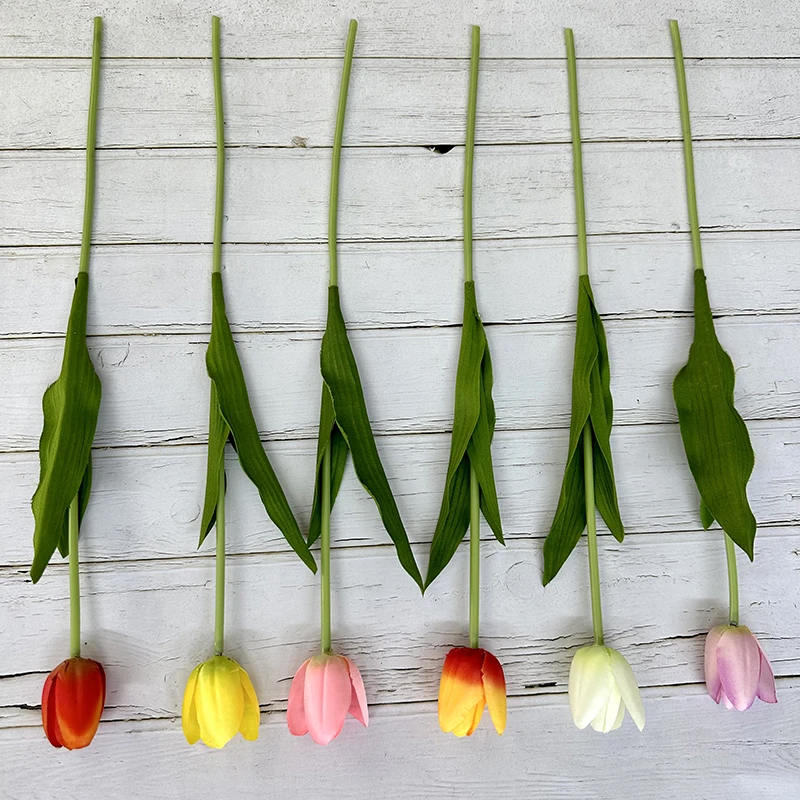 A11  Multicolor Tulips Artificial Flowers Faux Tulip Stems Real Feel Pu Tulips Wreath Wedding Bouquet Centerpiece