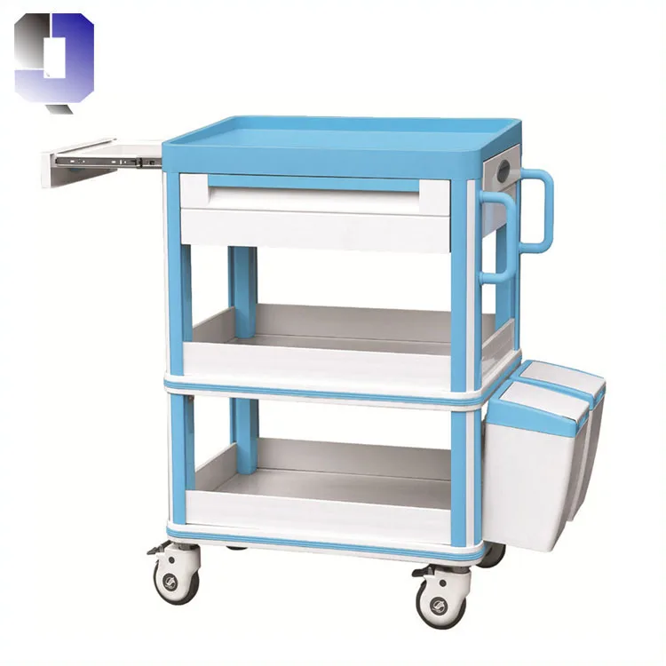 JQ-601A Cheap price ABS material  Medical Treatment trolley with drawer and wheels