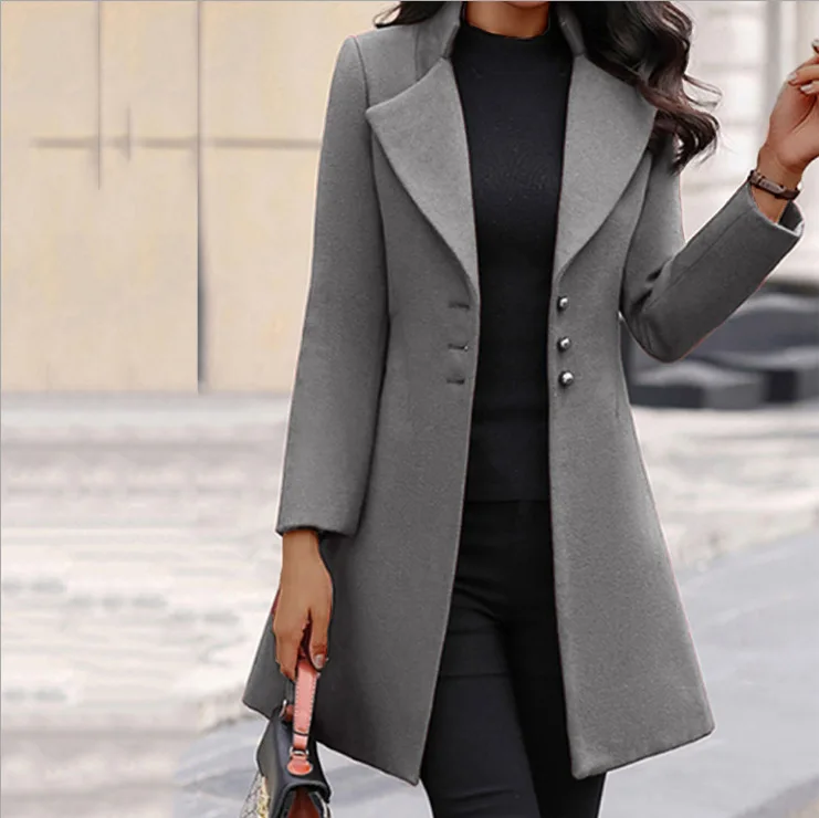 2023 Mid-length Version Wool Lapel Thin Winter Coat Solid Color Slim Ladies Woolen Coats for Women Leather Jacket Casual