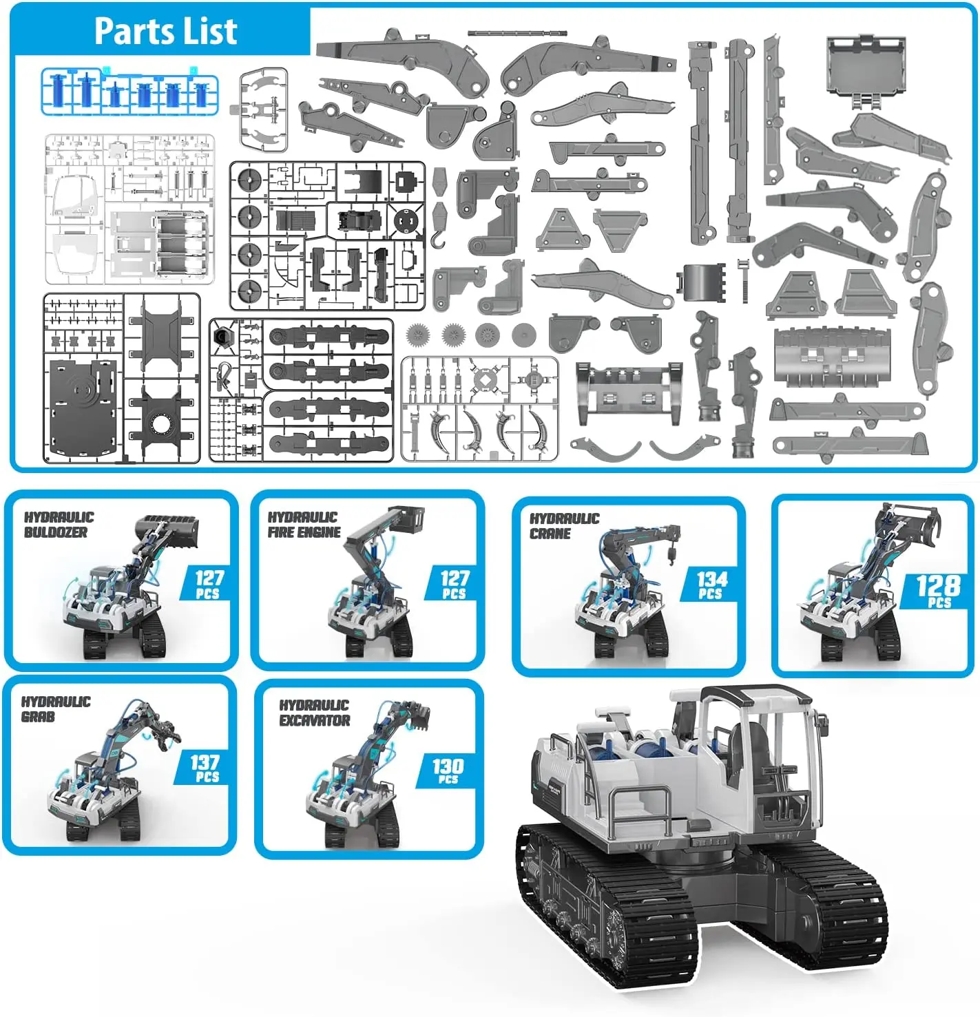 High quality 6 in 1 3d engineering vehicle diy assembly toy for boys Bulldozer Wood Loaders Excavators Cranes Toy