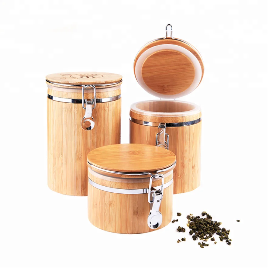 Wholesale Food Storage Canister Bamboo Coffee Barrel With Lid