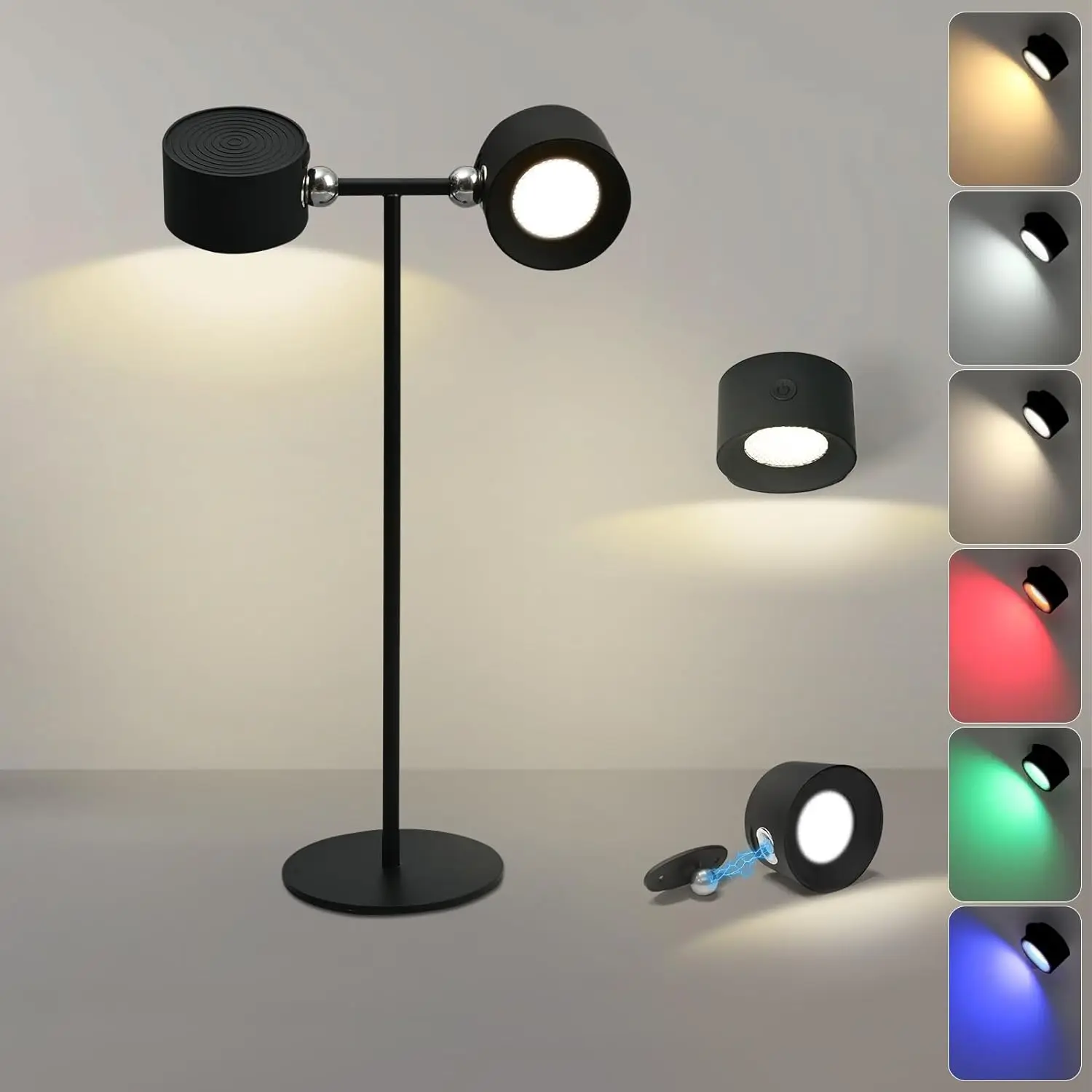 3 Color RGB Magnetic 360 Rotation Cordless Picture Lights LED Wall Mount Sconces Desk Table Lamp with Remote
