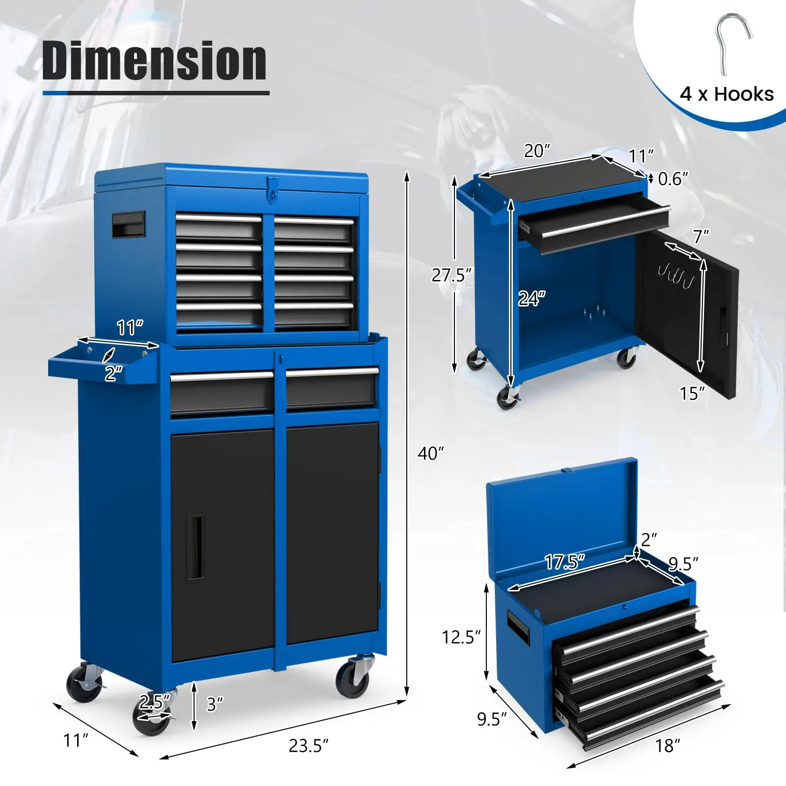 Blue Garage Tools Set Box Cabinets Tool Trolley Carrinho De Ferramentas 5 Drawer Workshop Tool Cart