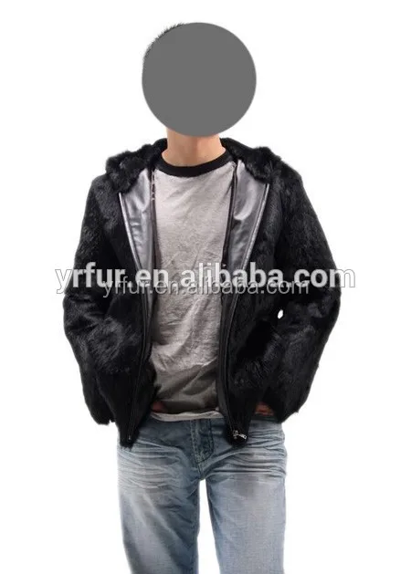 YR224 custom made Rabbit fur coat for men Hooded jacket mens fur hood jacket