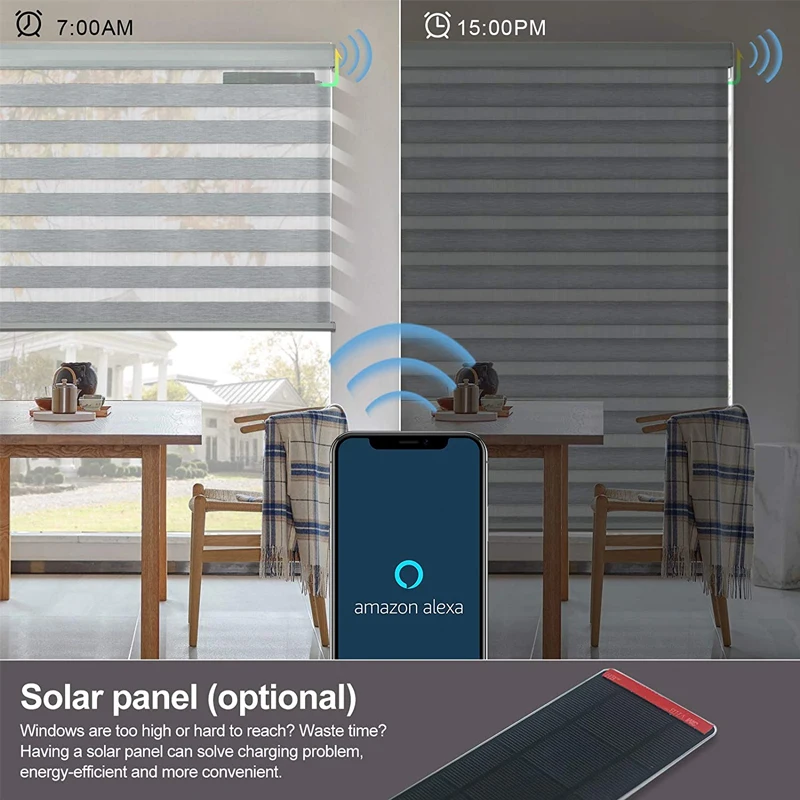 Automated Window Blinds No Drills Blackout Day Night Zebra Electric Blinds Cover