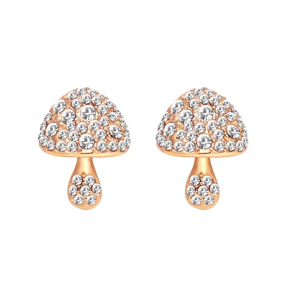 Elegant Pave Setting Crystal Red Blue Colorful  Mushroom Stud Earrings for Women Girls Nickel Free Earring Jewelry Wholesale