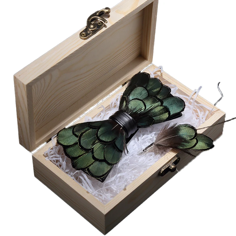 New Fashion Feather Neckties Men Pre Tied Bow Tie Handmade PU Leather TieS for Formal Wedding Party