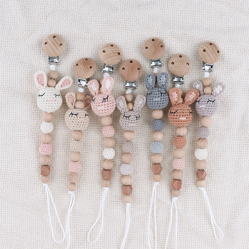 Ручной работы Детские зажимы для соски крючком кролик деревянные цепочки держатель пустышки 0-24 месяцев детские товары подарок