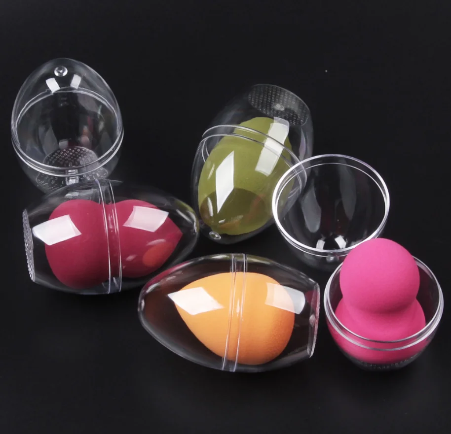
2020 beauty trends Plastic Clear PVC/PET box Cosmetic Blender Folding Packaging Box eggshell Private Label Makeup Sponge Case 