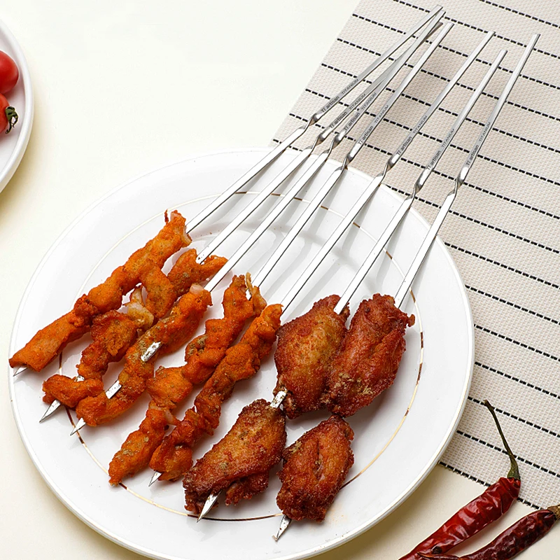 BBQ Skewers V-Shape Skewers titanium Long & Reusable Sticks Barbecue Skewers for Grilling