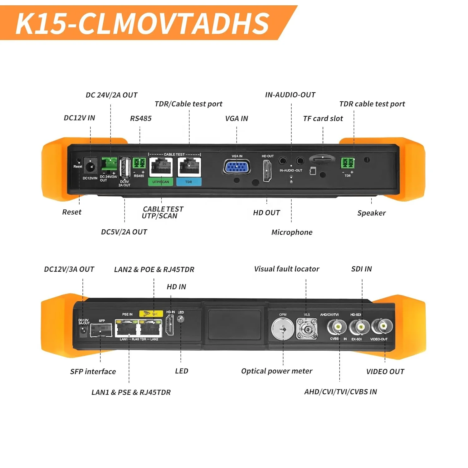 K15-CLMOVTADHSEFG CCTV Tester 8K IP Camera Tester 8MP AHD CVI TVI SDI CVBS POE VGA HDMI LED Lamp Cable Tracer GPS Video Monitor
