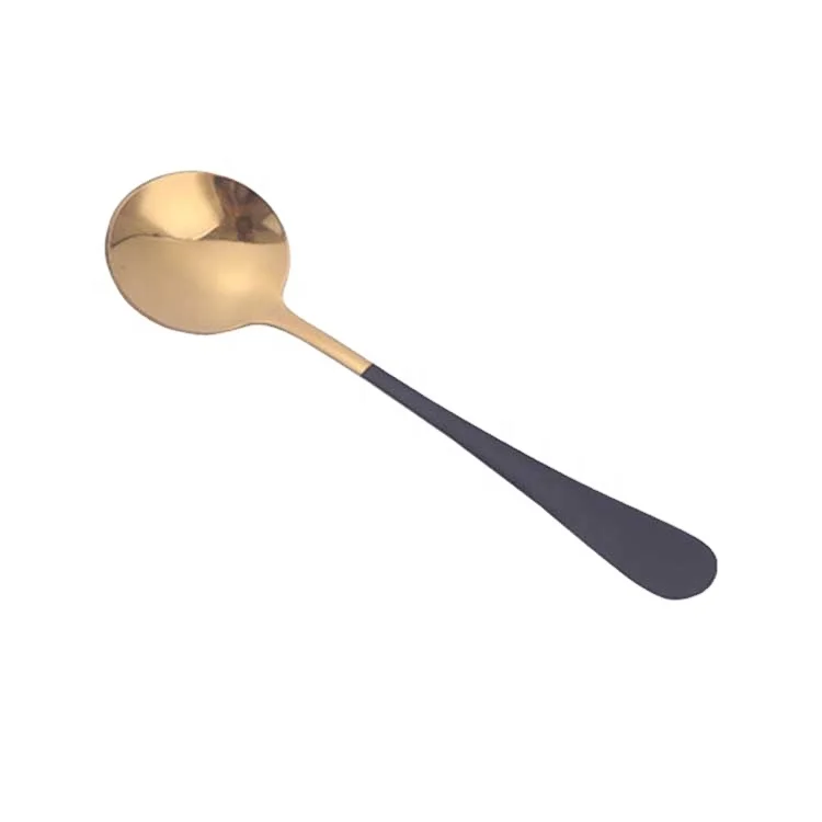 Stainless steel black colored small round spoon tableware household  cute children small coffee dessert spoon