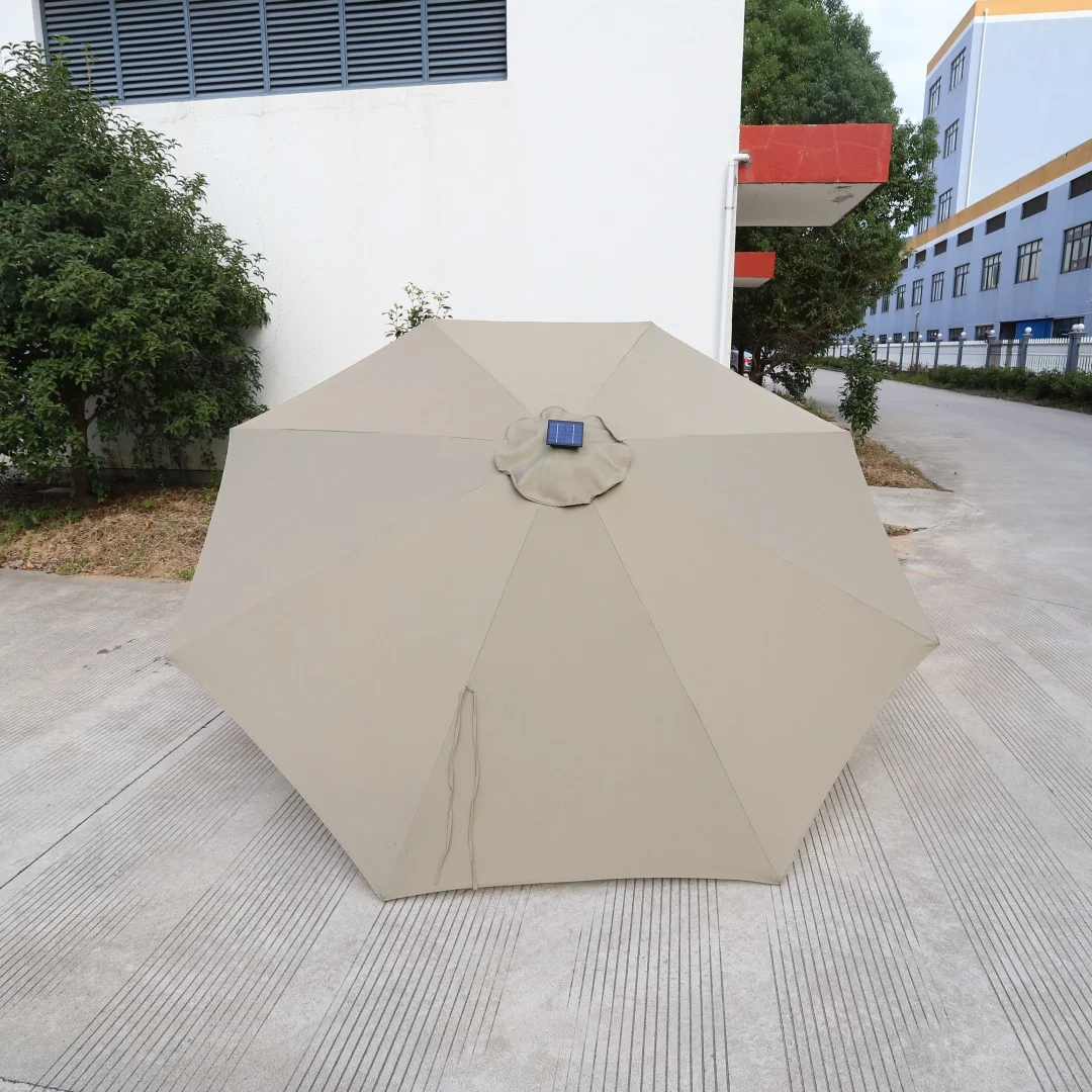 Steel Patio Umbrella 8 Ribs Button-Tilt Adjustment Outdoor Garden Parasol Ogrodowy Sea Umbrella with LED Light
