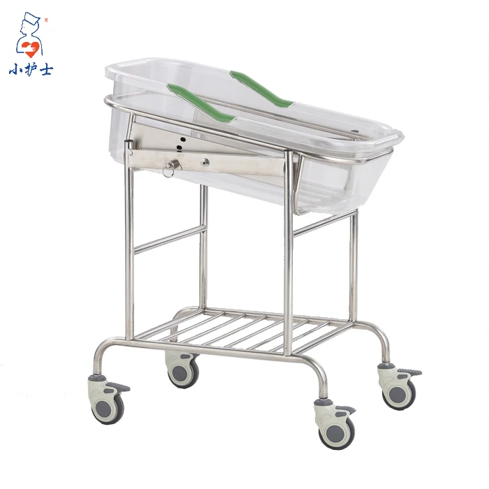 Baby Crib B-36C1 Hospital Stainless Steel Baby Bassinet, Cheap Acrylic Type C1 Hospital Bed Metal 4 Castors CE/ISO13485