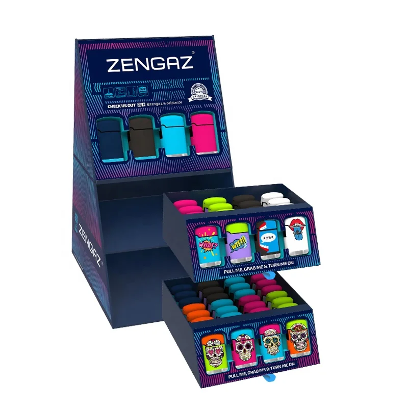 ZENGAZ Fanny Cubes Box Design Creative Jet Flame Lighter with Storage Display Rack Stand
