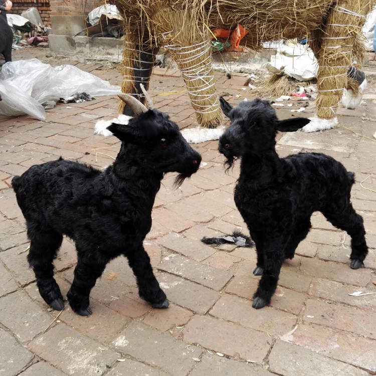 Simulation Black Goat Model Big Goat Ornaments Simulation Animal Props Leather Goat Hair Large Black Sheep